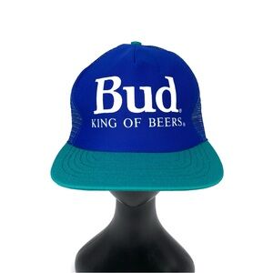 VTG "Bud King of Beers" Trucker Hat Royal Blue Teal